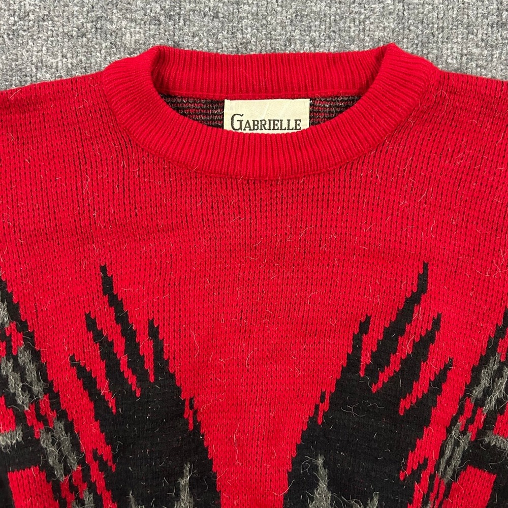 Gabrielle Sweater Womens Size M Red Black Geometric Knit Crewneck Long Sleeve